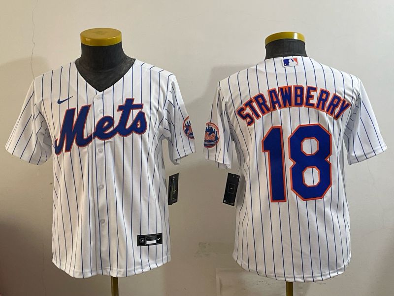 Youth New York Mets #18 Strawberry White stripe Game 2026 Nike MLB Jersey style 001